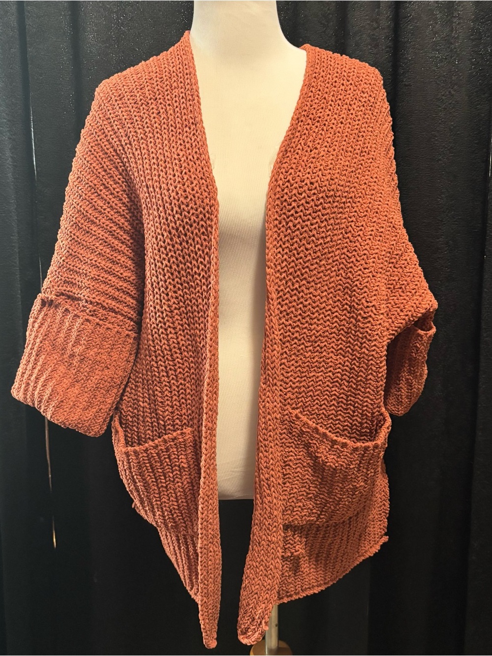 POL Rust-Orange Open Cardigan with Pockets